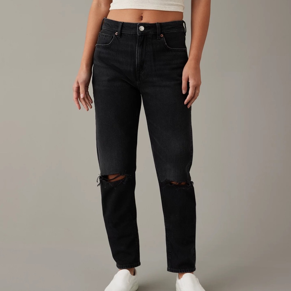 American Eagle Stretch Mom Jeans | Washed Black | Size 8